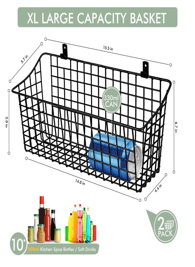 LIGHT DUST Large Wall Hanging Baskets - 2 Set Rustproof Rubber Coating Wall Shelving Organizers - Metal Wire Basket Storage No Drill Adhesive Wall Mount for Shower Kitchen Laundry Pantry Cabinet RV (Black) - Image 2